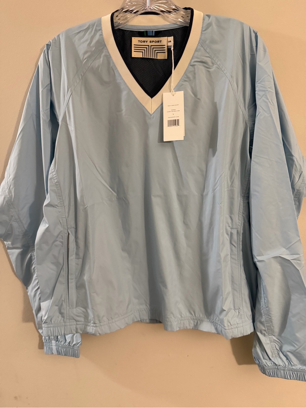 Tory Sport Light Blue V-Neck Pullover with Cream & Black Trim